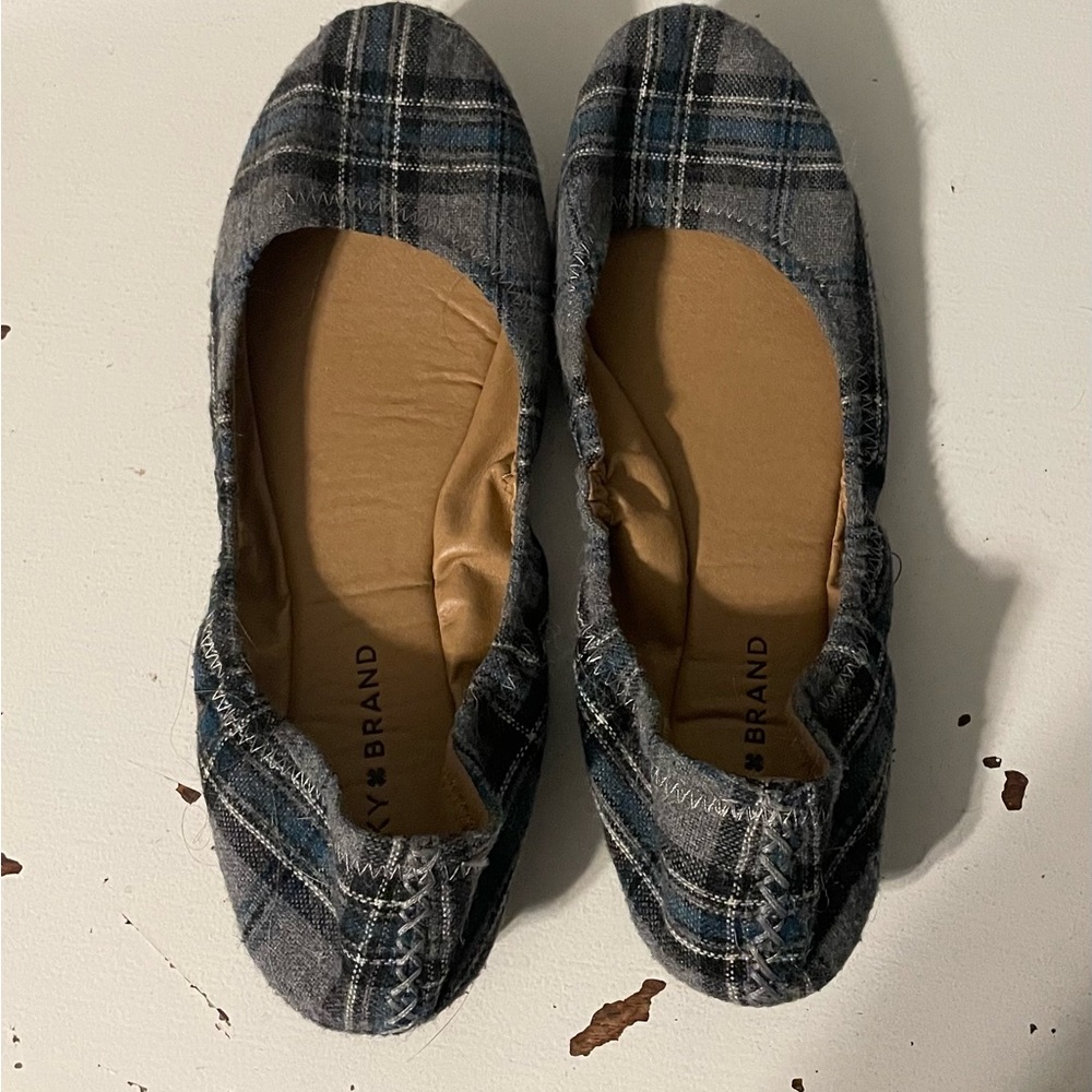 Lucky Brand Plaid Flats in Gray and Blue